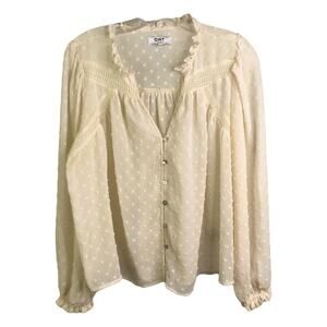 OAT Blouse Wmns XS Cream Sheer Puff Sleeve Ruffled Btn front Shirt Romantic Boho